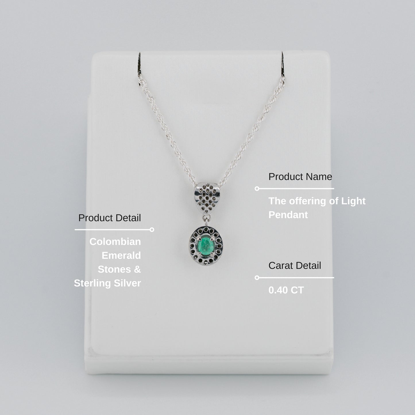 The Offering of Light Pendant – 0.40 Colombian Emerald – 950 Sterling Silver
