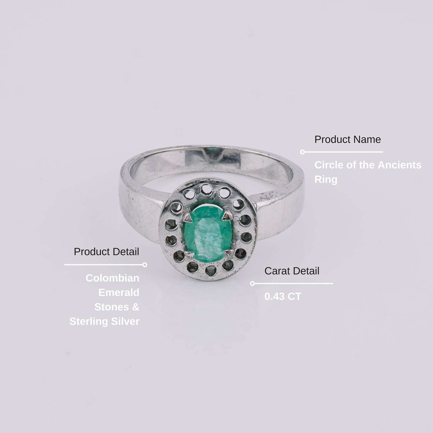 The Circle of the Ancients Colombian Emerald Ring in 0.43 ct Sterling Silver
