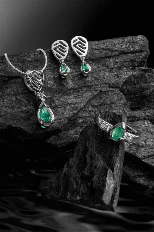 The Stone Guardian’s Grace Earrings – 0.21 Colombian Emerald – 950 Sterling Silver