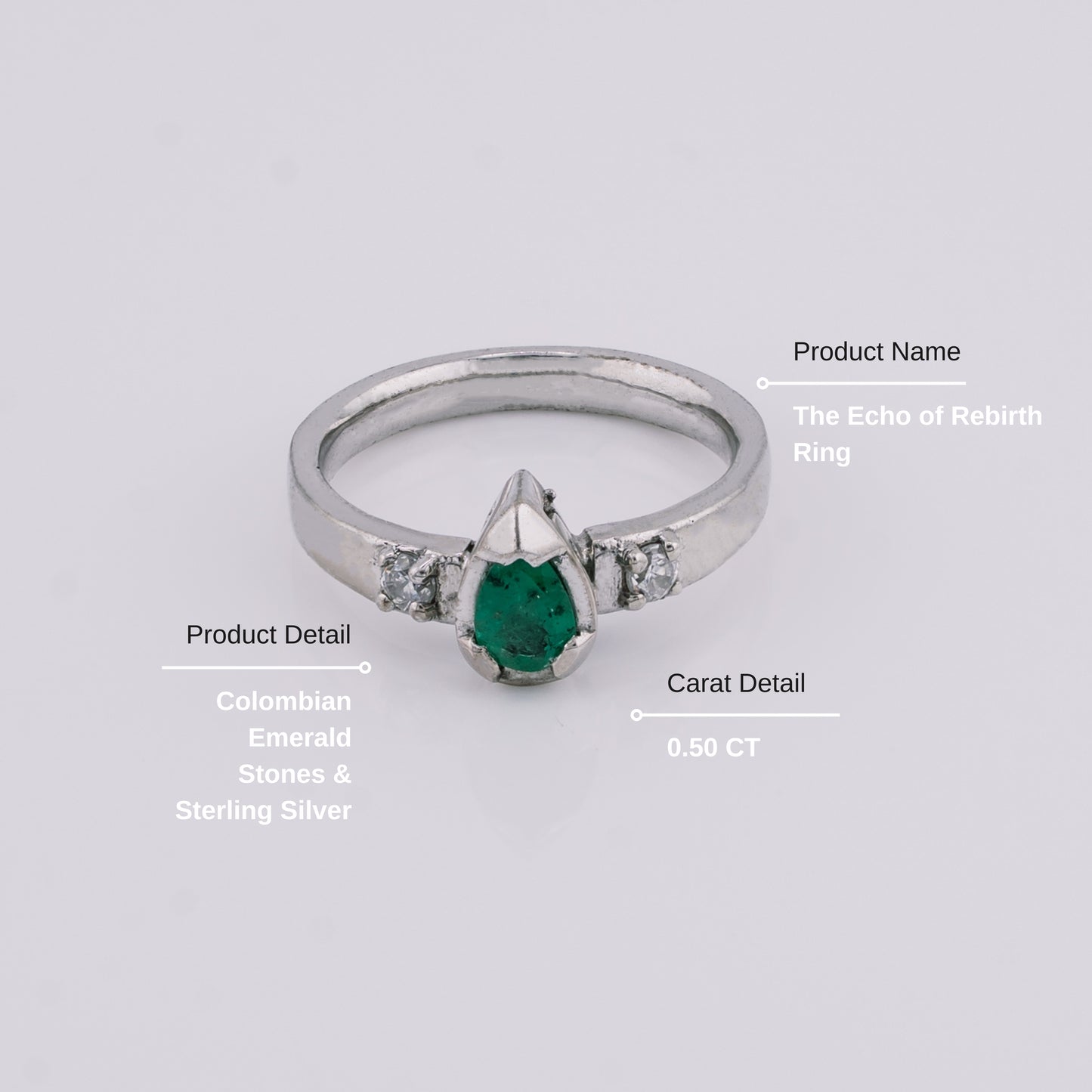 The Echo of Rebirth Ring – 0.50 Colombian Emerald – 950 Sterling Silver
