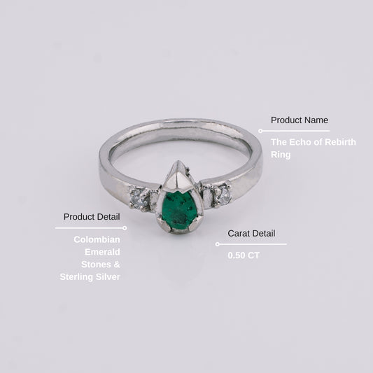 The Echo of Rebirth Colombian Emerald Ring in 0.50 ct Sterling Silver
