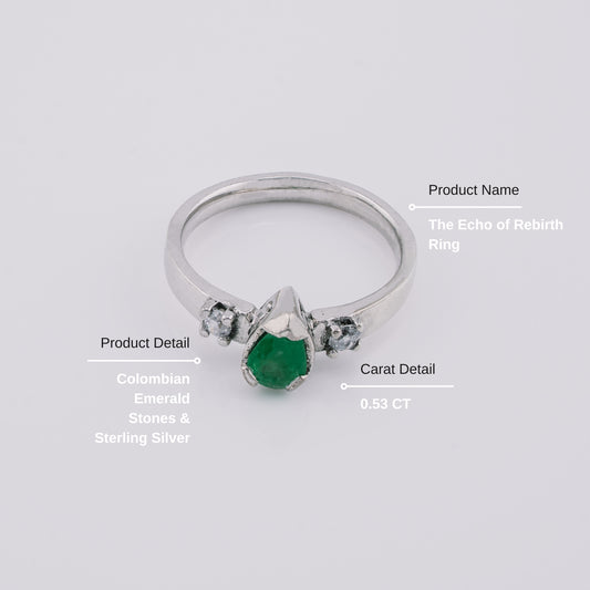 The Echo of Rebirth Colombian Emerald Ring in 0.53 ct Sterling Silver