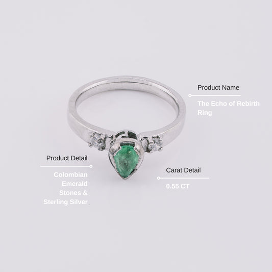 The Echo of Rebirth Colombian Emerald Ring in 0.55 ct Sterling Silver