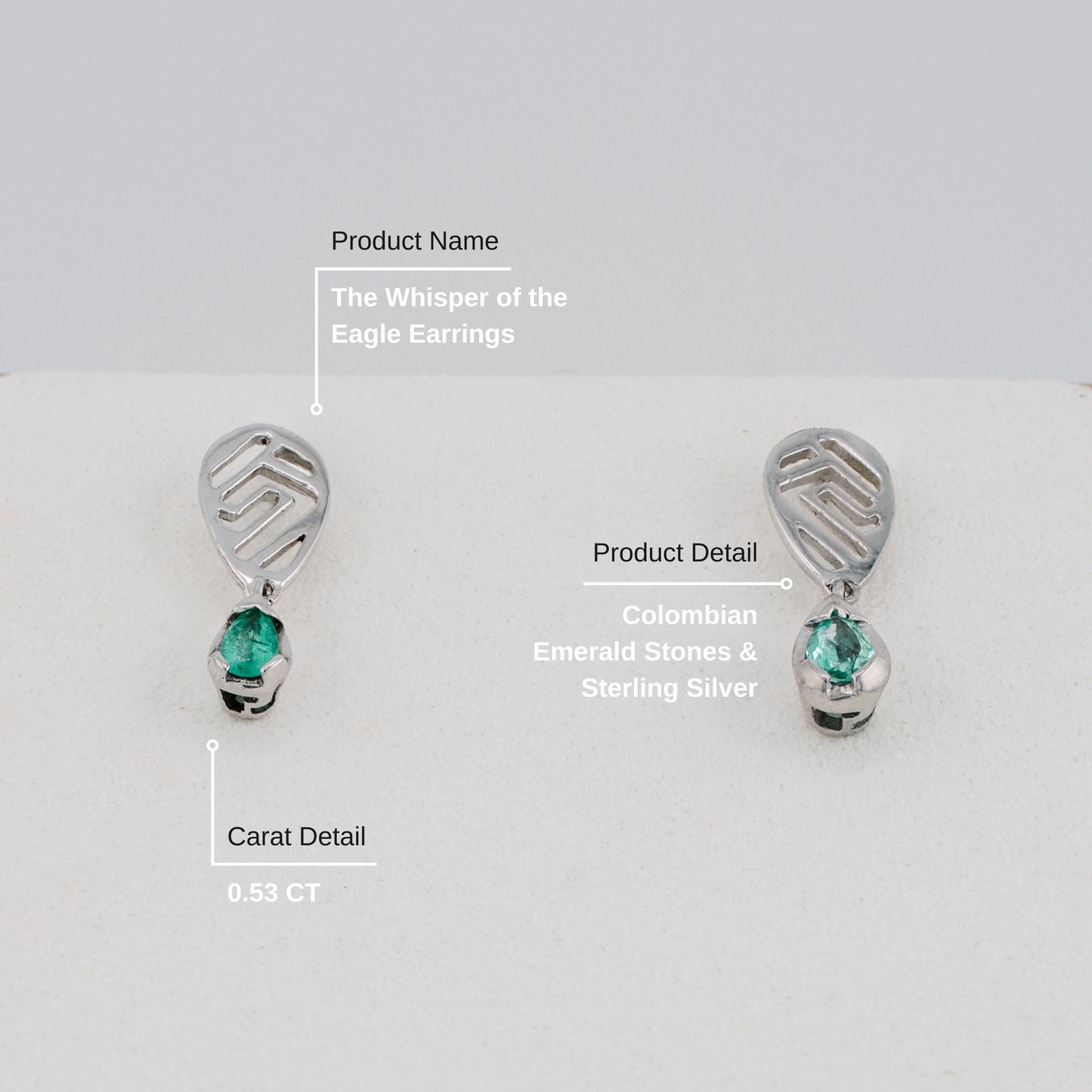 The Whisper of the Eagle Colombian Emerald Earrings in 0.53 ct Sterling Silver