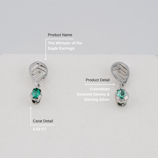 The Whisper of the Eagle Colombian Emerald Earrings in 0.53 ct Sterling Silver