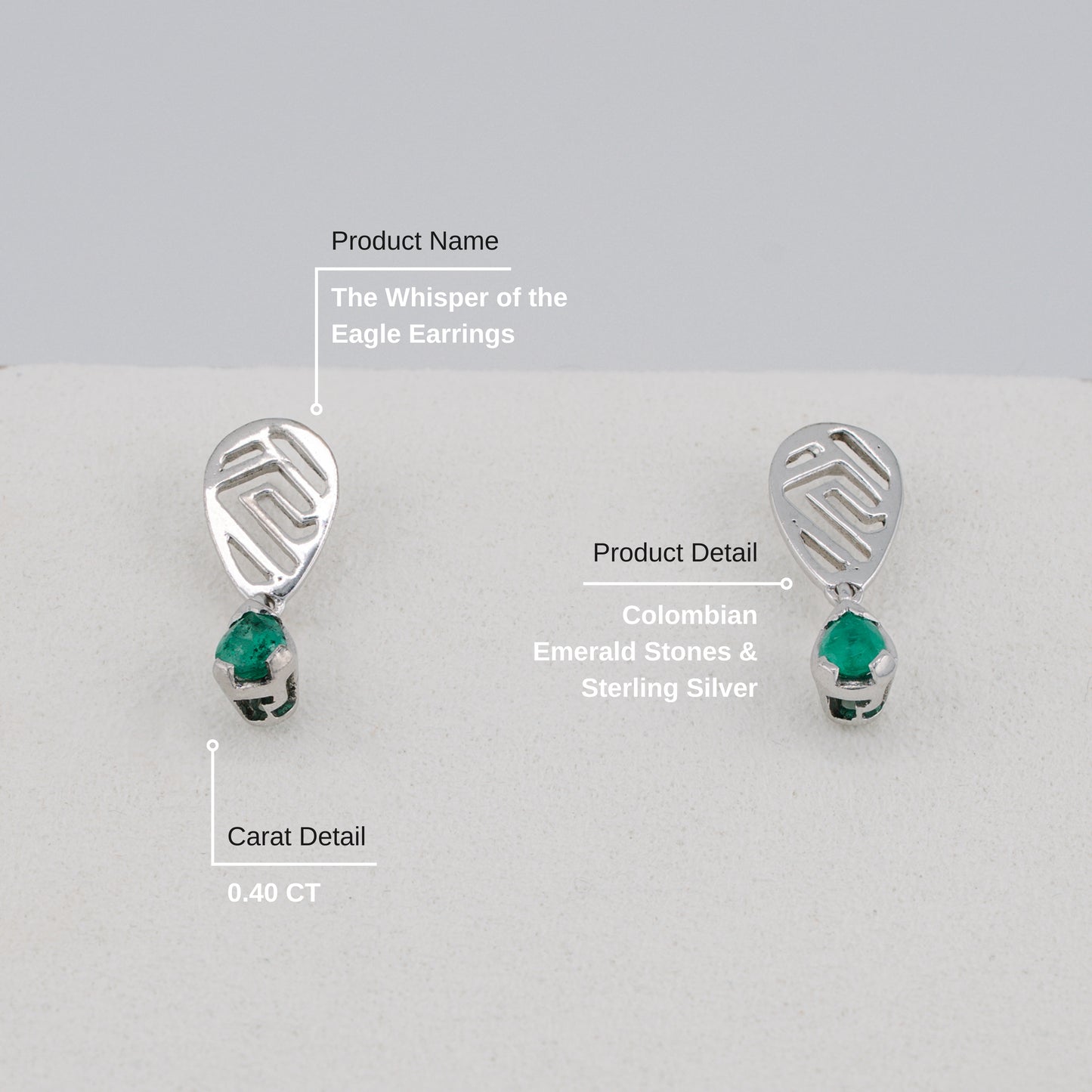 The Whisper of the Eagle Colombian Emerald Earrings in 0.40 ct Sterling Silver
