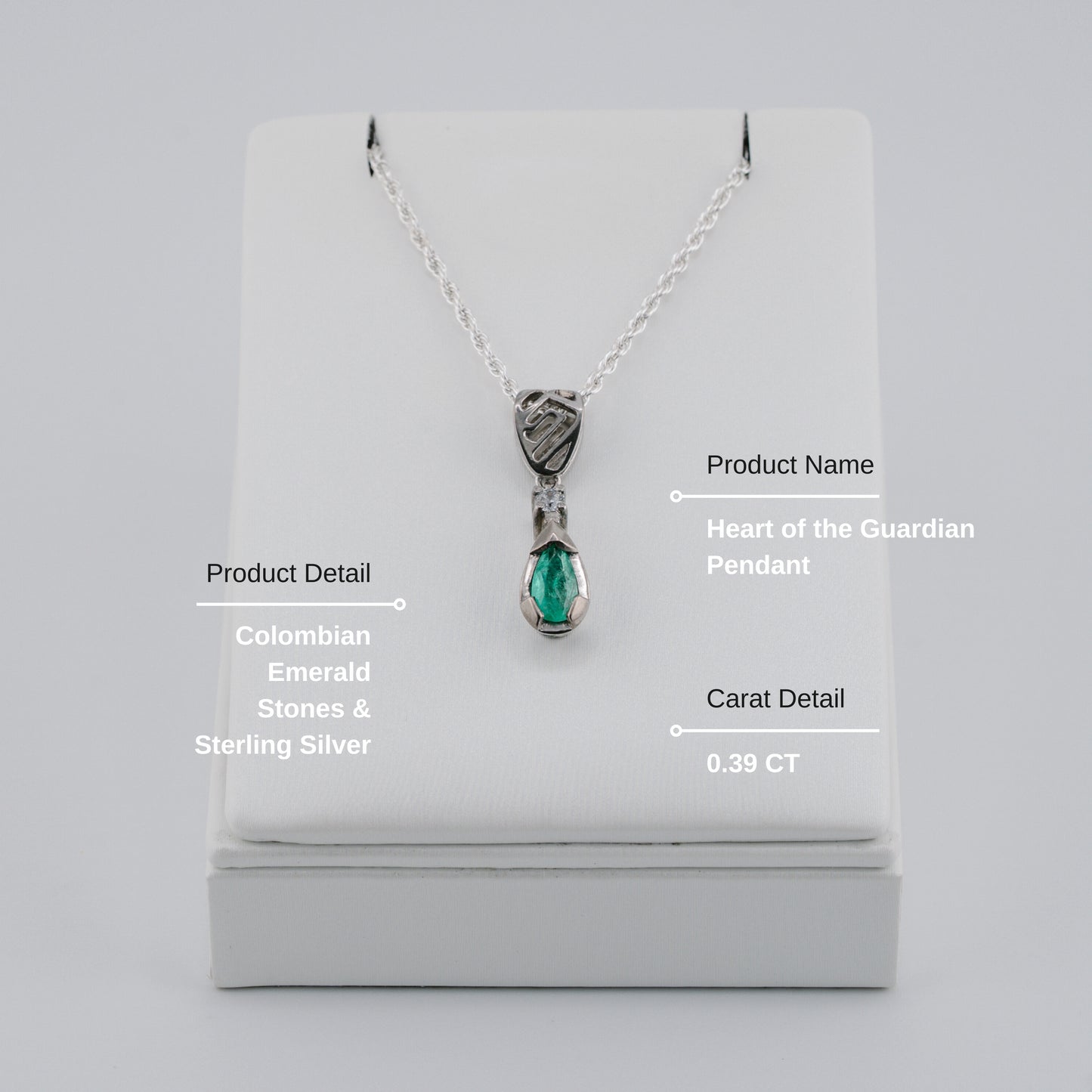 The Heart of the Guardian Pendant – 0.39 Colombian Emerald – 950 Sterling Silver