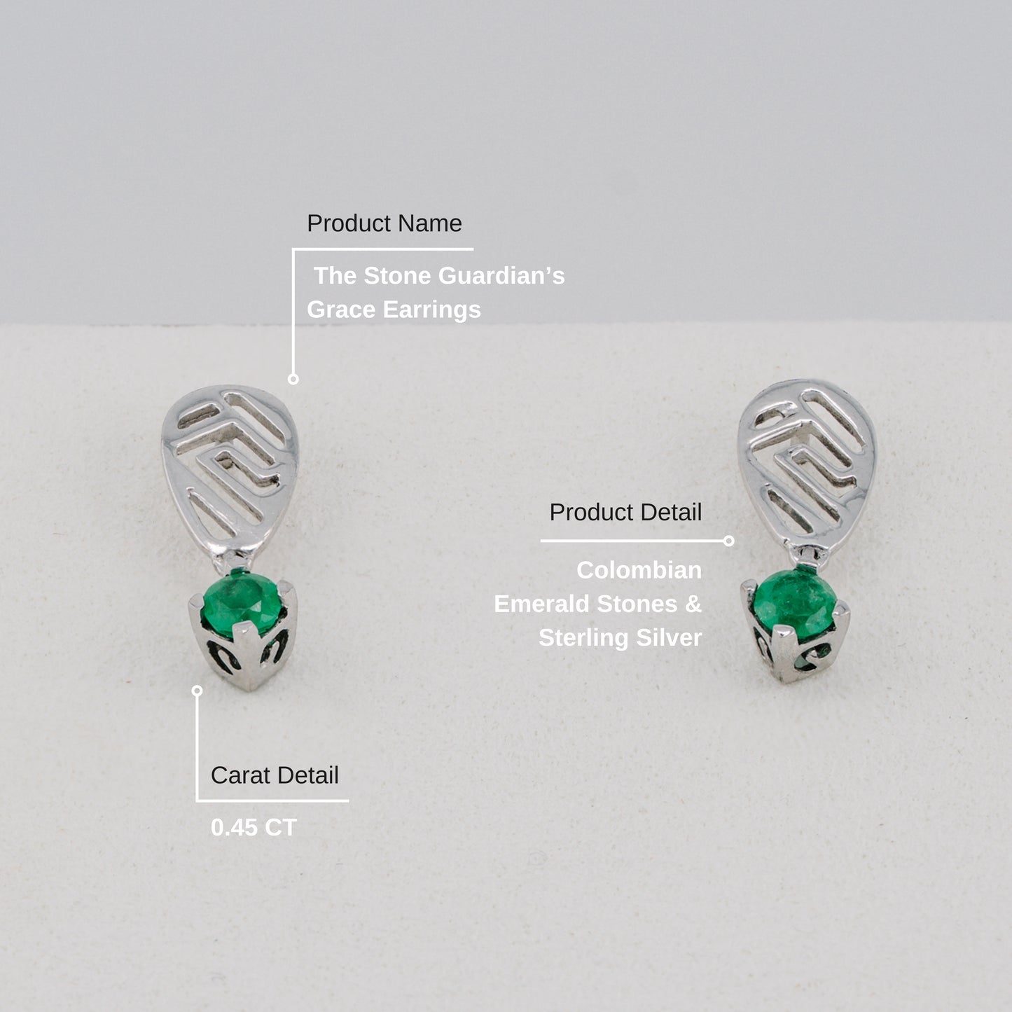The Stone Guardian’s Grace Colombian Emerald Earrings in 0.45 ct Sterling Silver