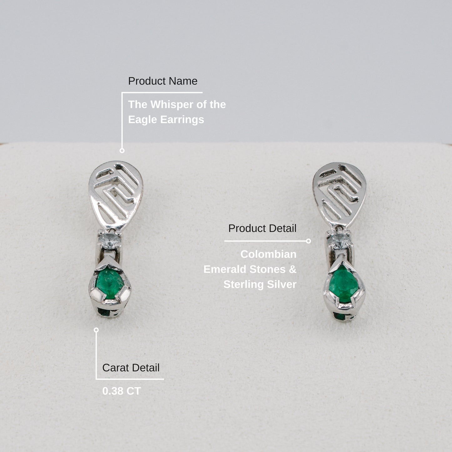 The Whisper of the Eagle Colombian Emerald Earrings in 0.38 ct Sterling Silver