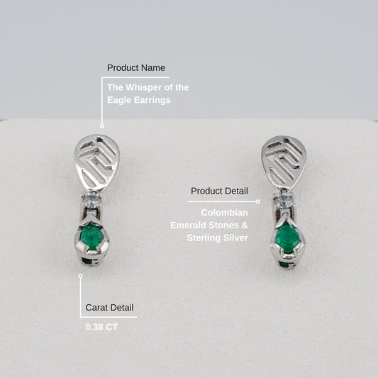 The Whisper of the Eagle Colombian Emerald Earrings in 0.38 ct Sterling Silver