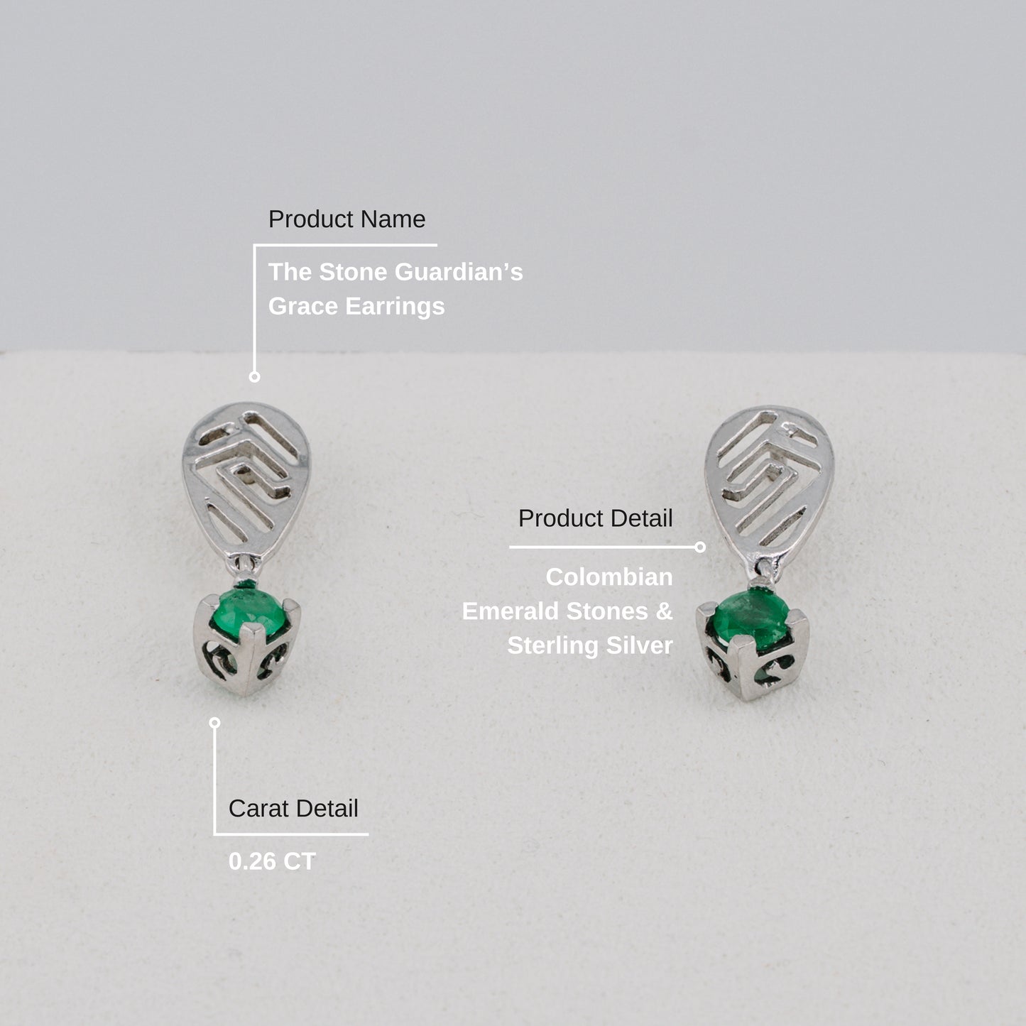 The Stone Guardian’s Grace Colombian Emerald Earrings in 0.26 ct Sterling Silver