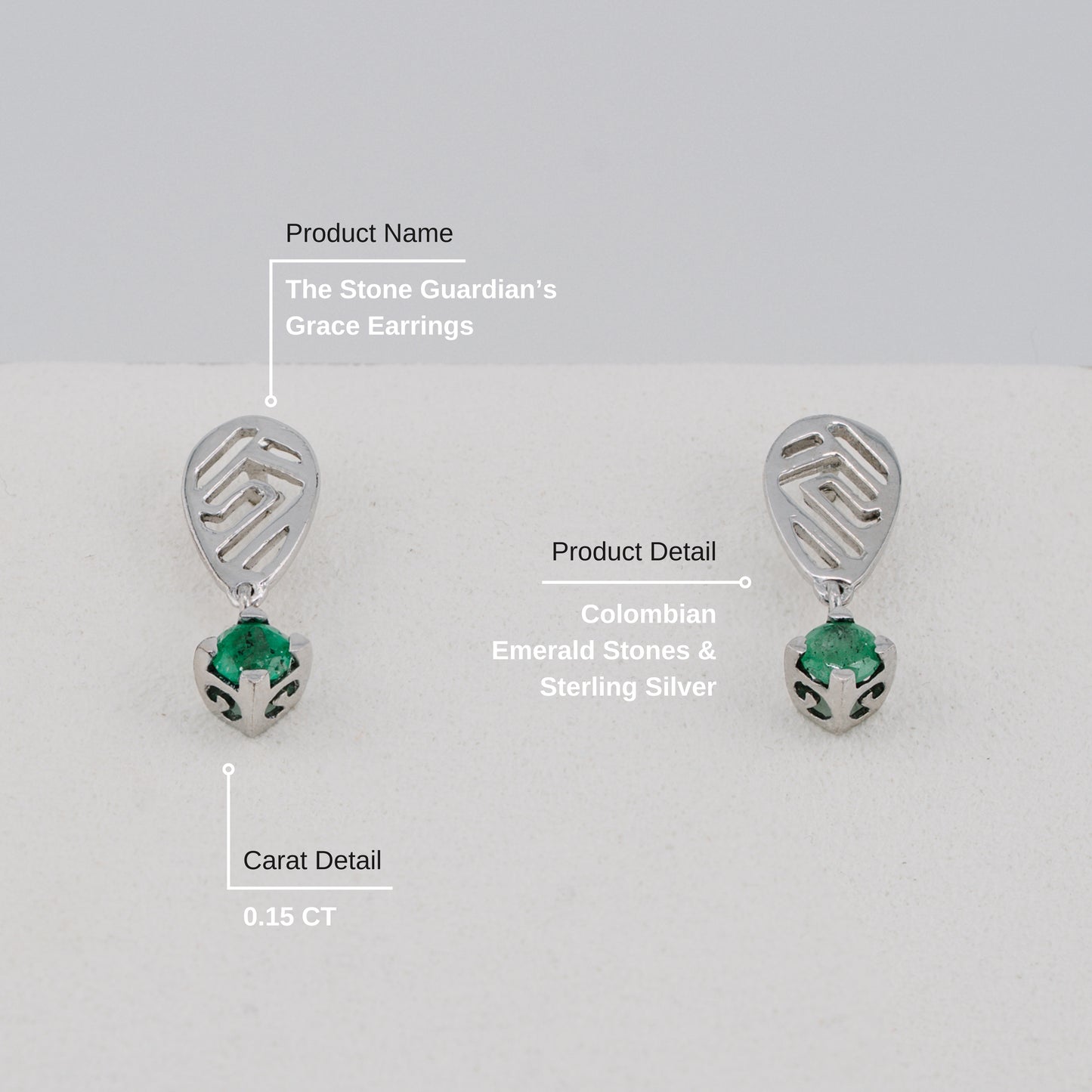 The Stone Guardian’s Grace Colombian Emerald Earrings in 0.15 ct Sterling Silver