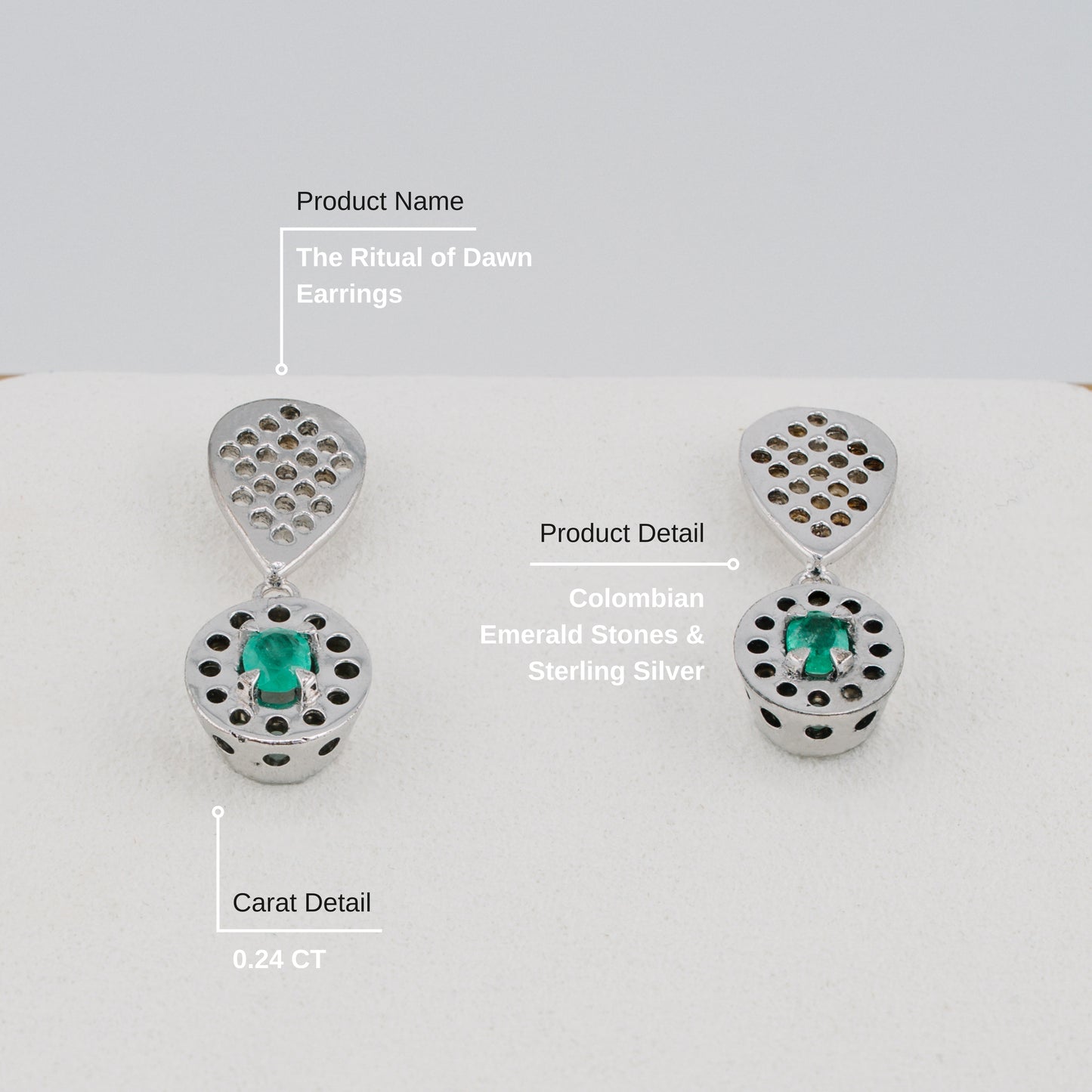 The Ritual of Dawn Colombian Emerald Earrings in 0.24 ct Sterling Silver