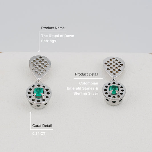 The Ritual of Dawn Colombian Emerald Earrings in 0.24 ct Sterling Silver