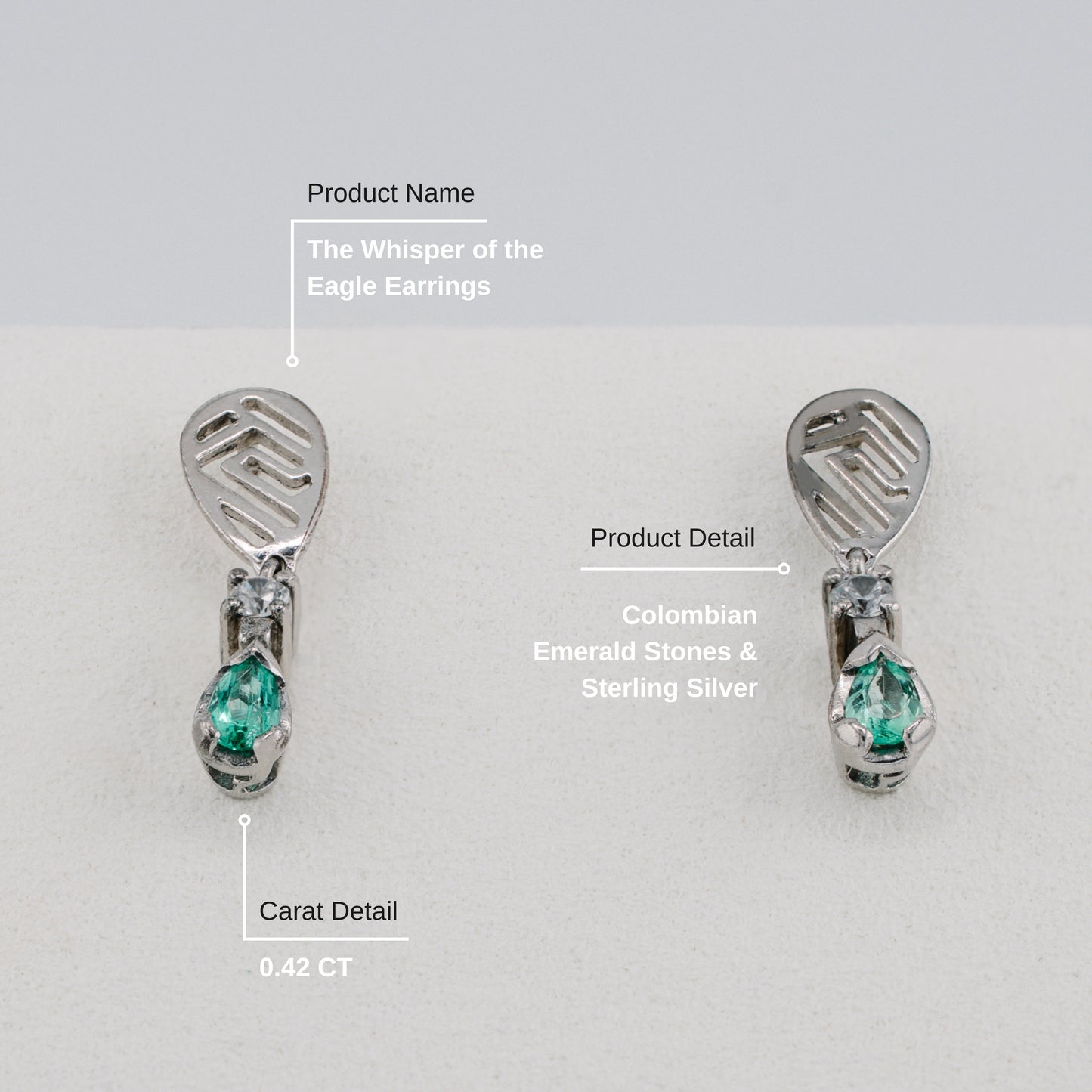 The Whisper of the Eagle Colombian Emerald Earrings in 0.42 ct Sterling Silver