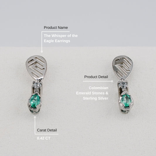 The Whisper of the Eagle Colombian Emerald Earrings in 0.42 ct Sterling Silver