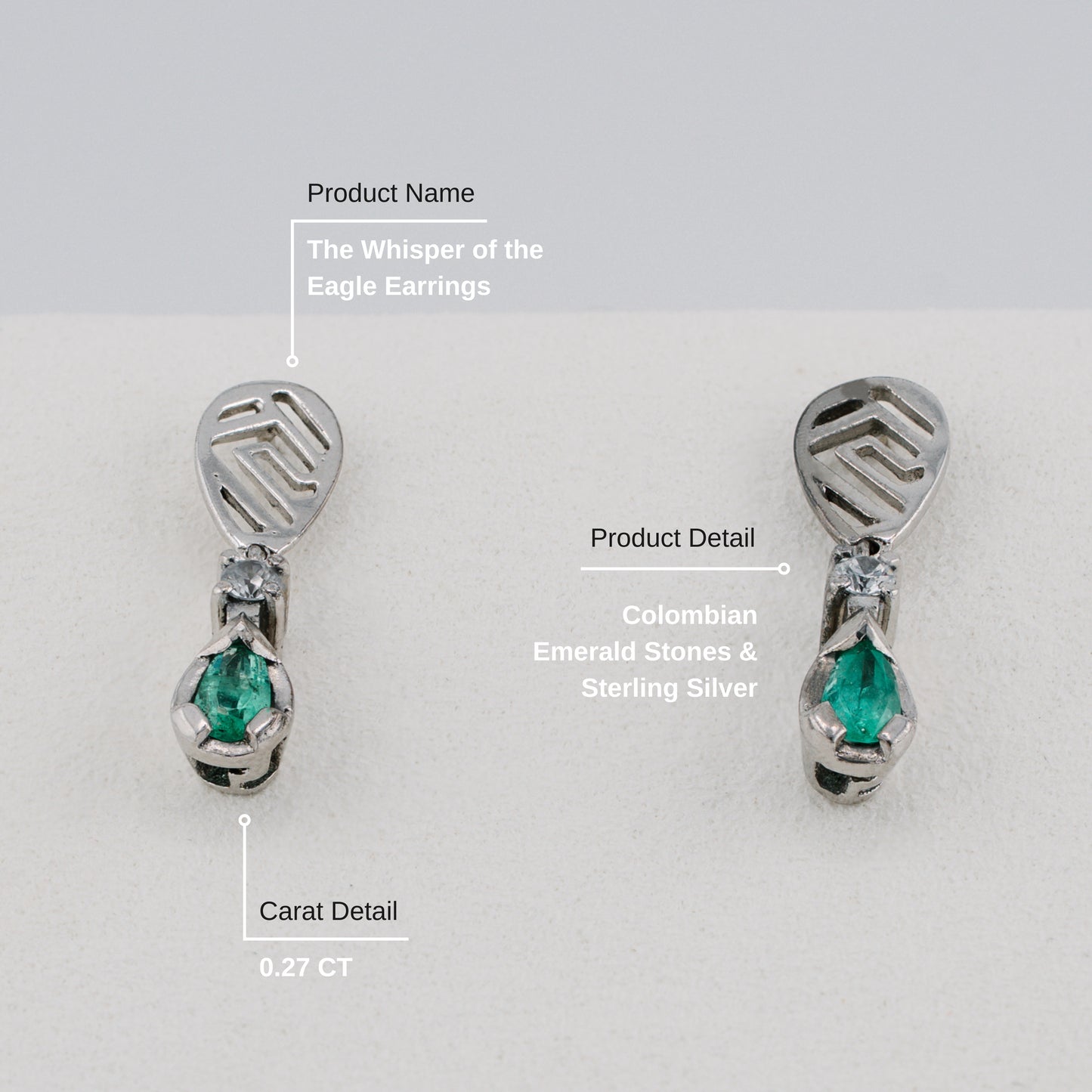 The Whisper of the Eagle Colombian Emerald Earrings in 0.27 ct Sterling Silver