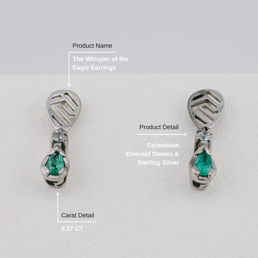 The Whisper of the Eagle Colombian Emerald Earrings in 0.27 ct Sterling Silver