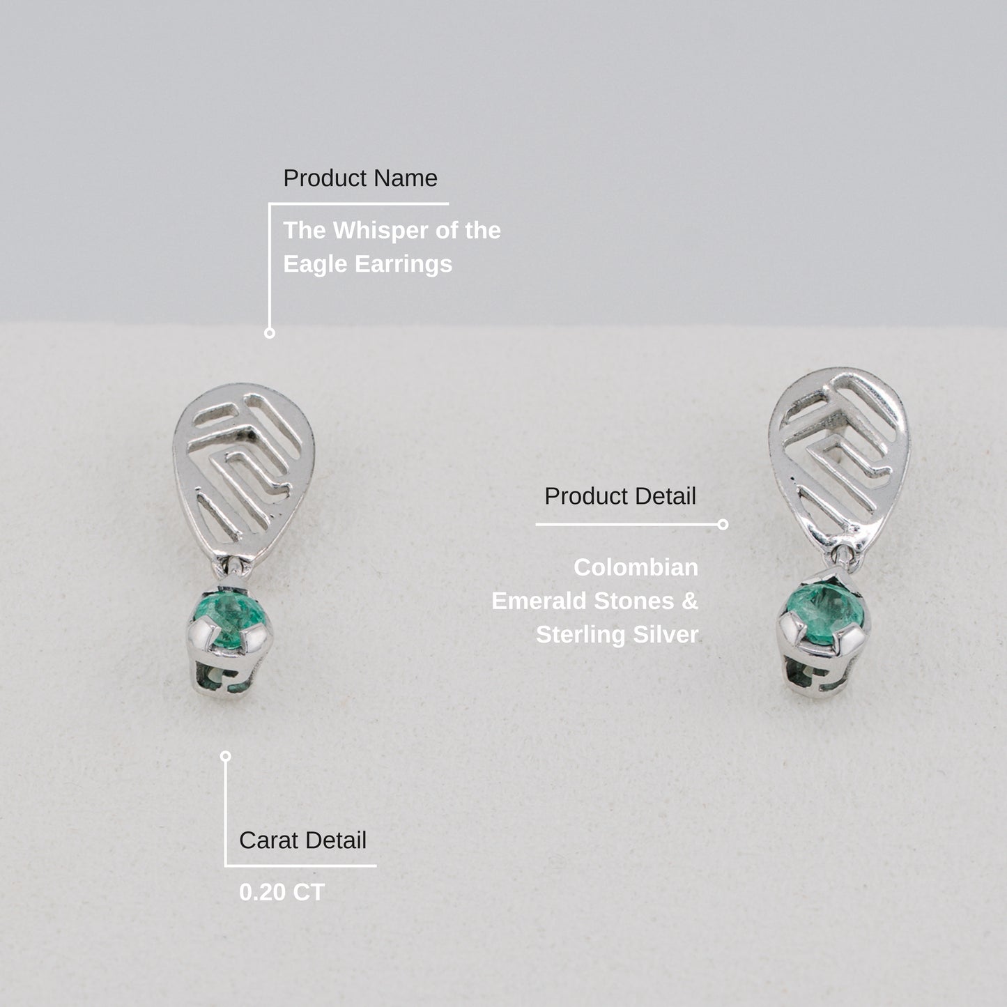The Whisper of the Eagle Colombian Emerald Earrings in 0.20 ct Sterling Silver