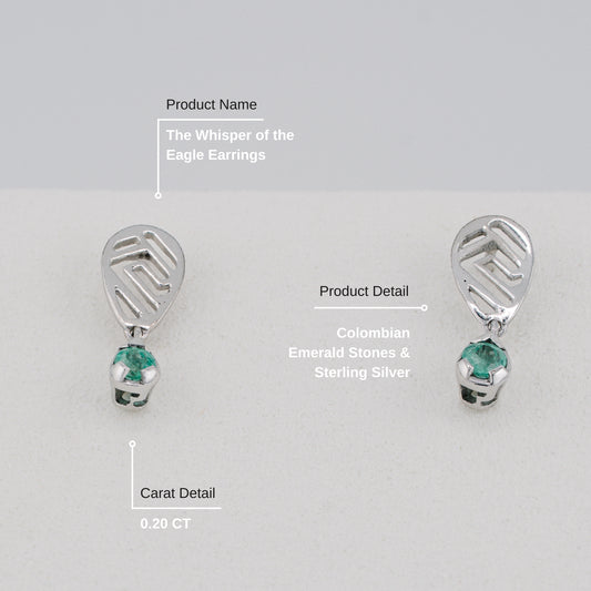The Whisper of the Eagle Colombian Emerald Earrings in 0.20 ct Sterling Silver