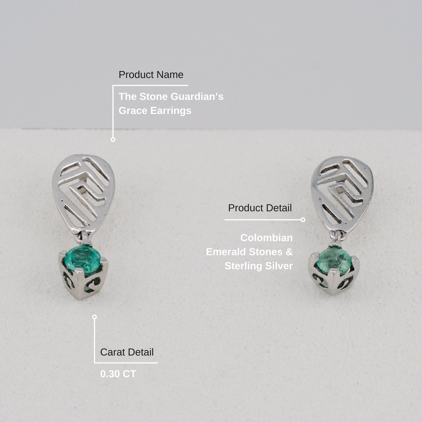 The Stone Guardian’s Grace Colombian Emerald Earrings in 0.30 ct Sterling Silver