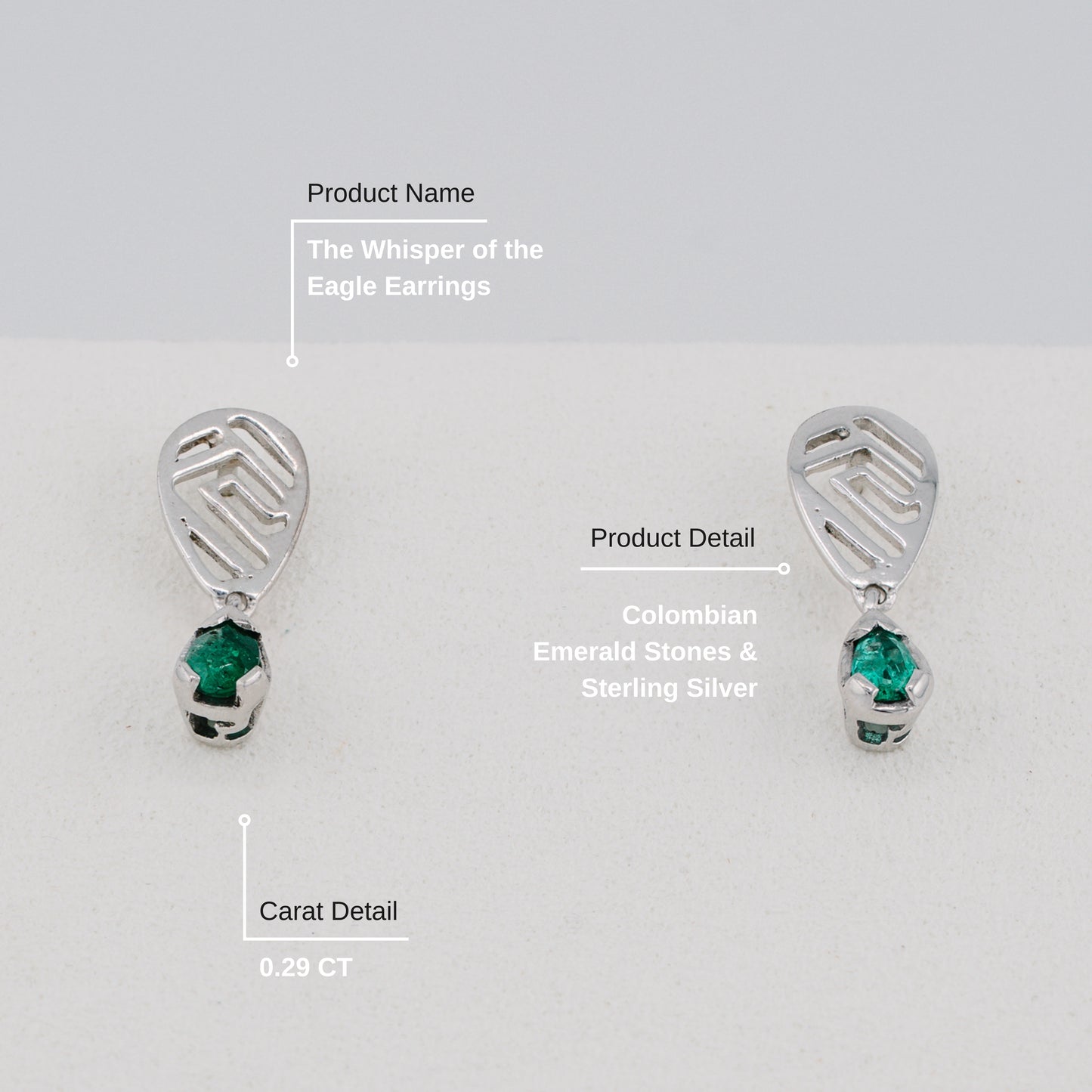 The Whisper of the Eagle Colombian Emerald Earrings in 0.29 ct Sterling Silver