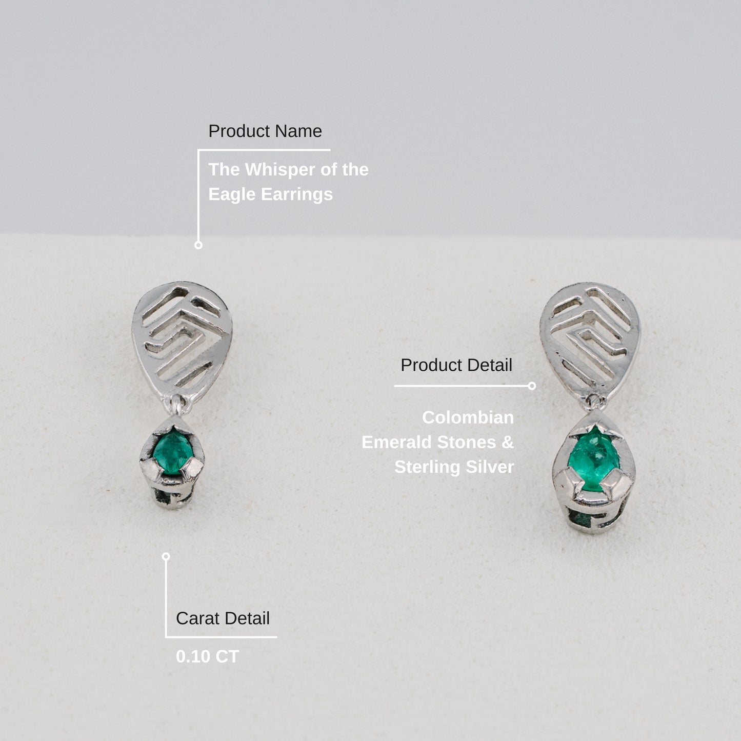The Whisper of the Eagle Colombian Emerald Earrings in 0.10 ct Sterling Silver