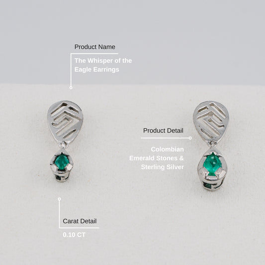 The Whisper of the Eagle Colombian Emerald Earrings in 0.10 ct Sterling Silver