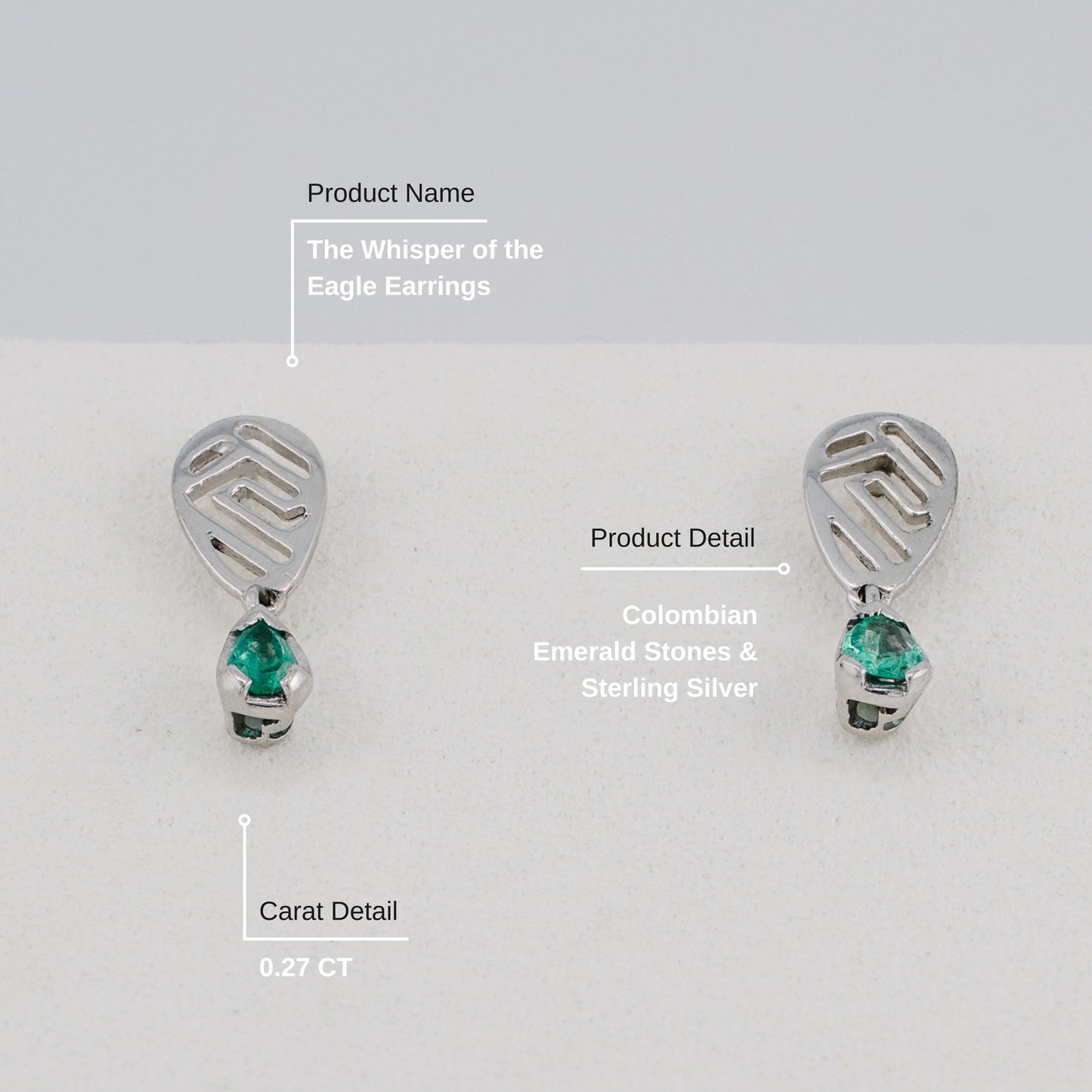 The Whisper of the Eagle Colombian Emerald Earrings in 0.27 ct Sterling Silver