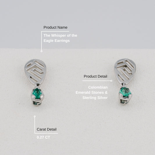 The Whisper of the Eagle Colombian Emerald Earrings in 0.27 ct Sterling Silver