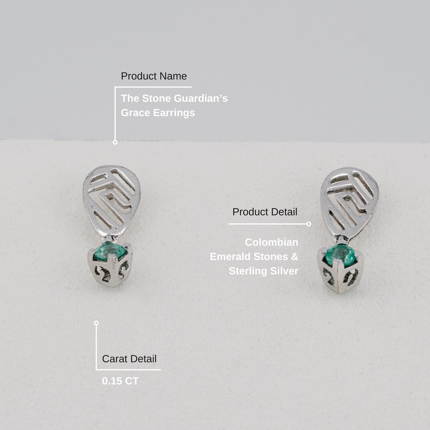 The Stone Guardian’s Grace Colombian Emerald Earrings in 0.15 ct Sterling Silver