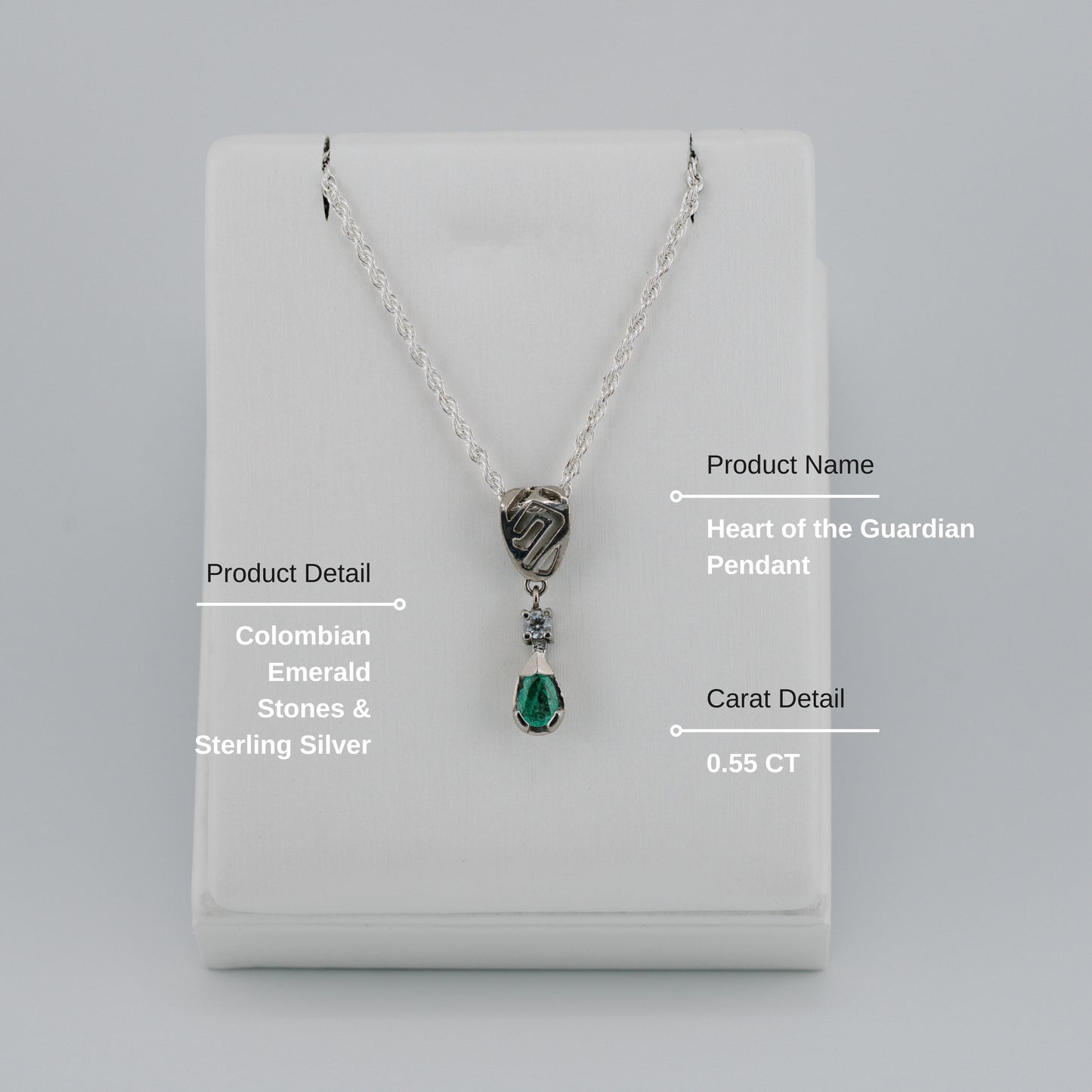 The Heart of the Guardian Pendant – 0.55 Colombian Emerald – 950 Sterling Silver