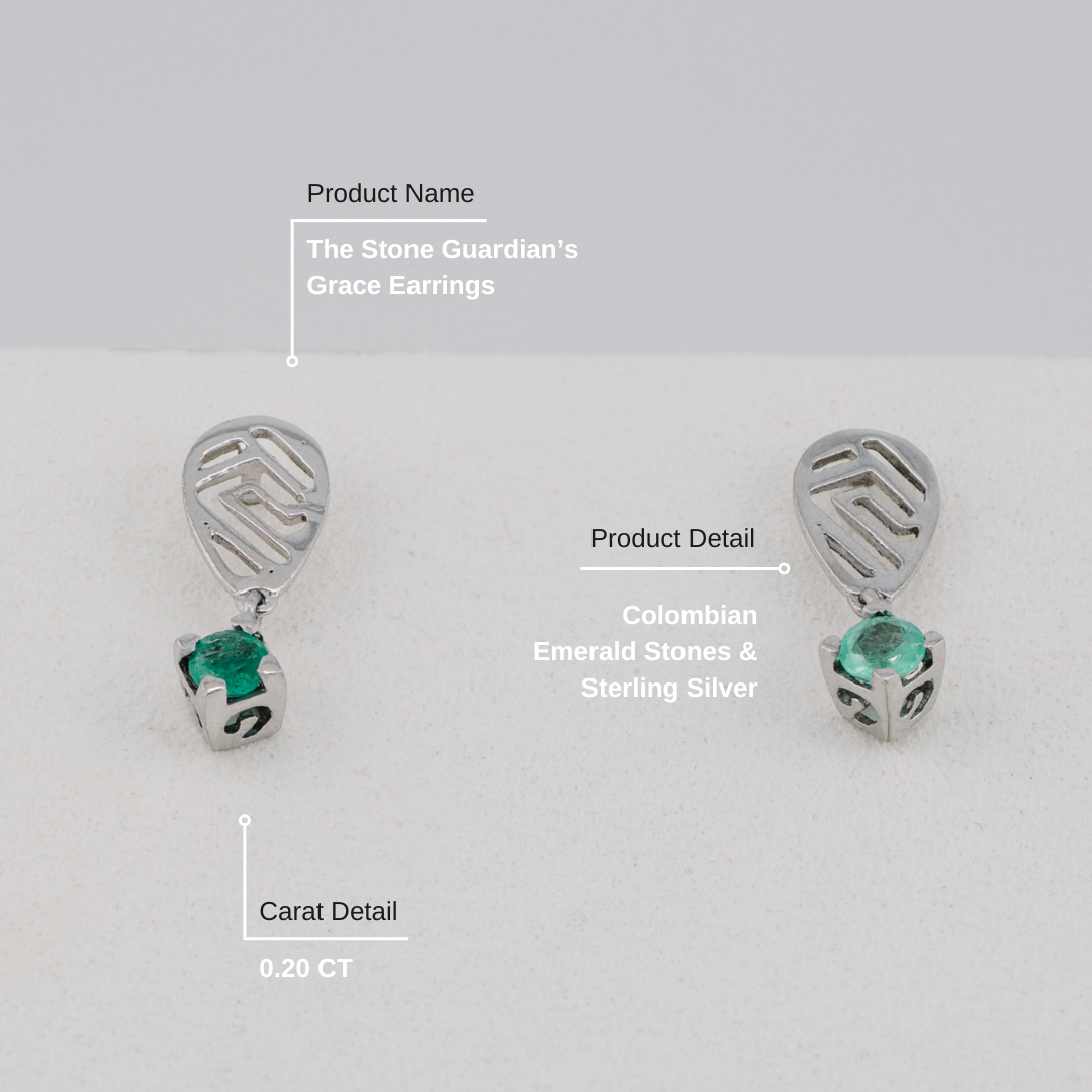 The Stone Guardian’s Grace Earrings – 0.20 Colombian Emerald – 950 Sterling Silver
