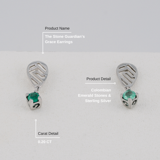 The Stone Guardian’s Grace Earrings – 0.20 Colombian Emerald – 950 Sterling Silver