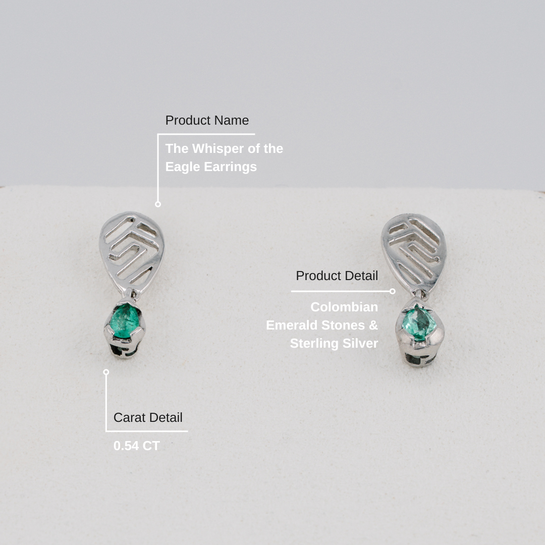 The Whisper of the Eagle Earrings – 0.54 Colombian Emerald – 950 Sterling Silver
