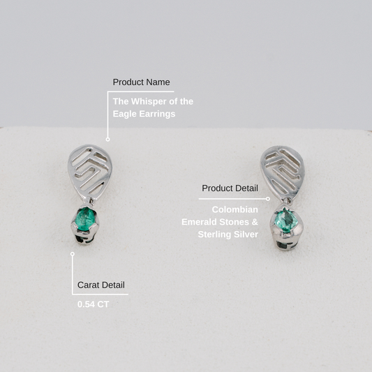 The Whisper of the Eagle Earrings – 0.54 Colombian Emerald – 950 Sterling Silver