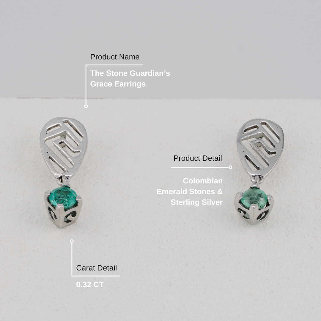 The Stone Guardian’s Grace Earrings – 0.32 Colombian Emerald – 950 Sterling Silver