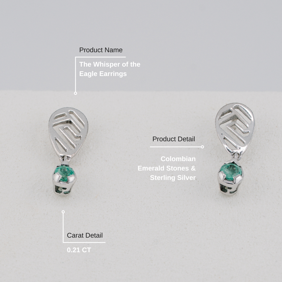 The Whisper of the Eagle Earrings – 0.21 Colombian Emerald – 950 Sterling Silver