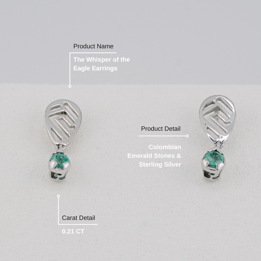 The Whisper of the Eagle Earrings – 0.21 Colombian Emerald – 950 Sterling Silver
