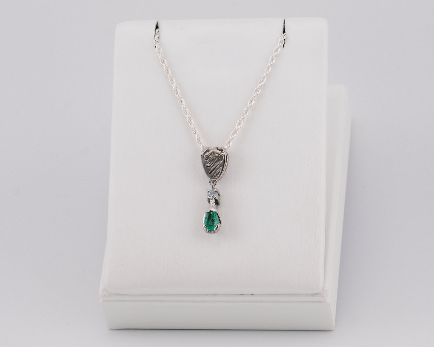 The Heart of the Guardian Pendant – 0.55 Colombian Emerald – 950 Sterling Silver