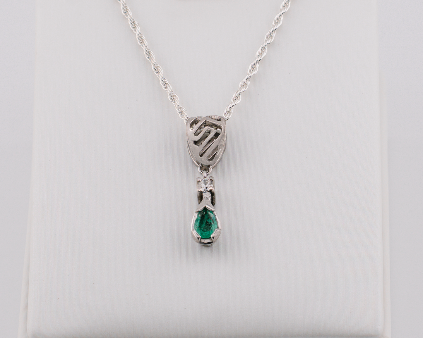 The Heart of the Guardian Pendant – 0.55 Colombian Emerald – 950 Sterling Silver