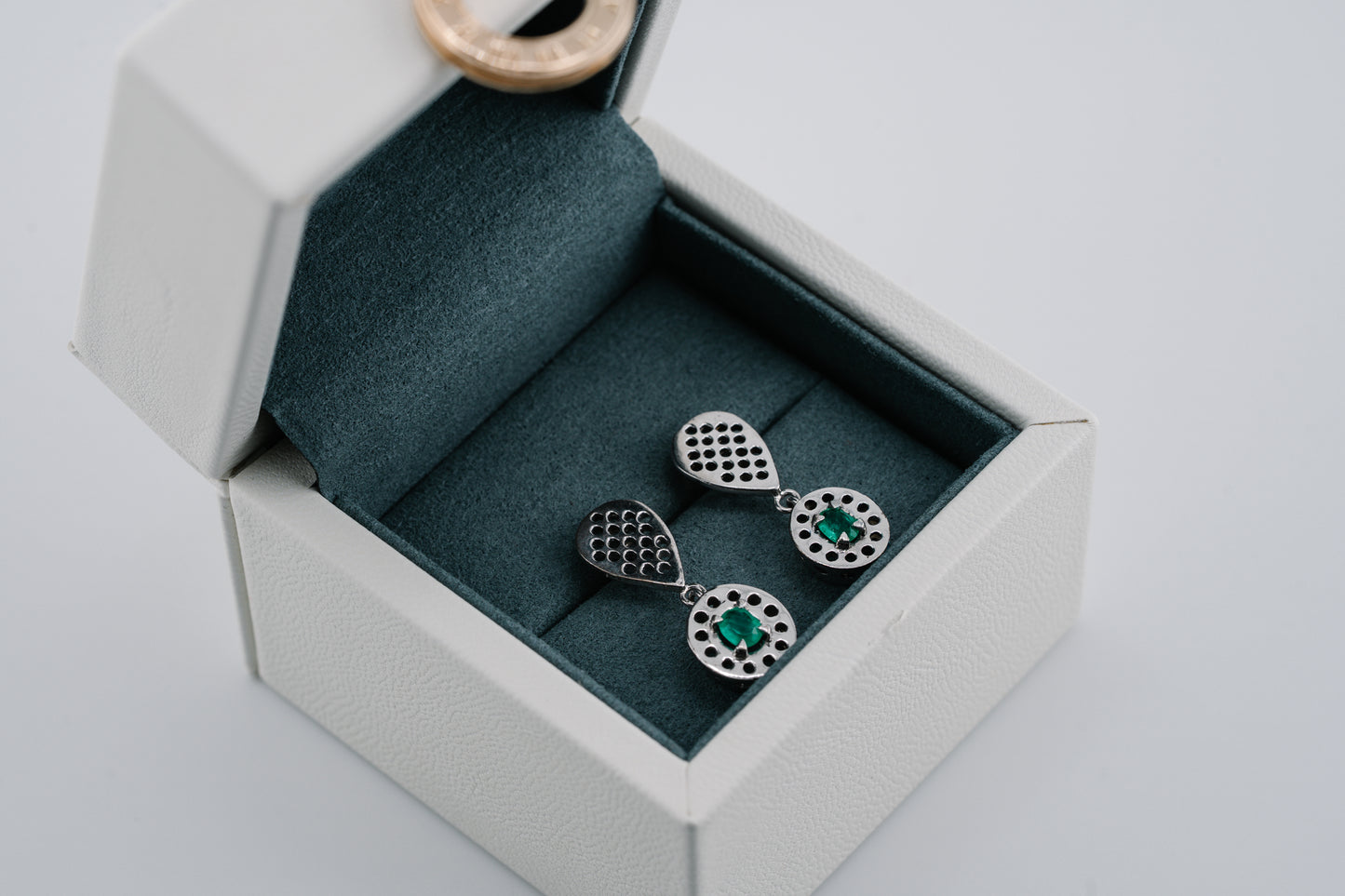 The Ritual of Dawn Colombian Emerald Earrings in 0.24 ct Sterling Silver