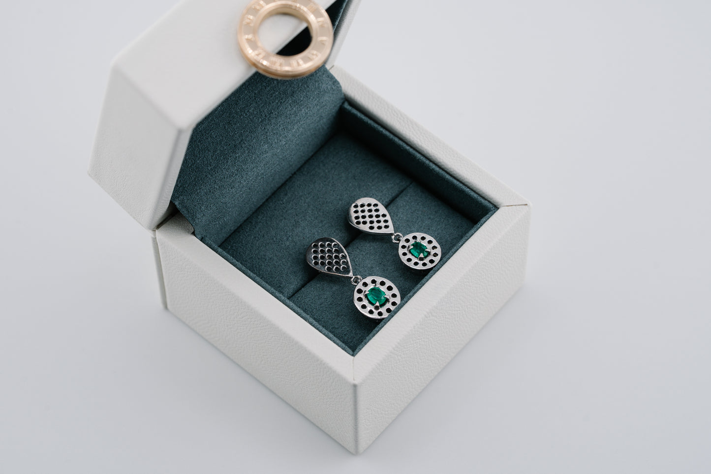 The Ritual of Dawn Colombian Emerald Earrings in 0.24 ct Sterling Silver