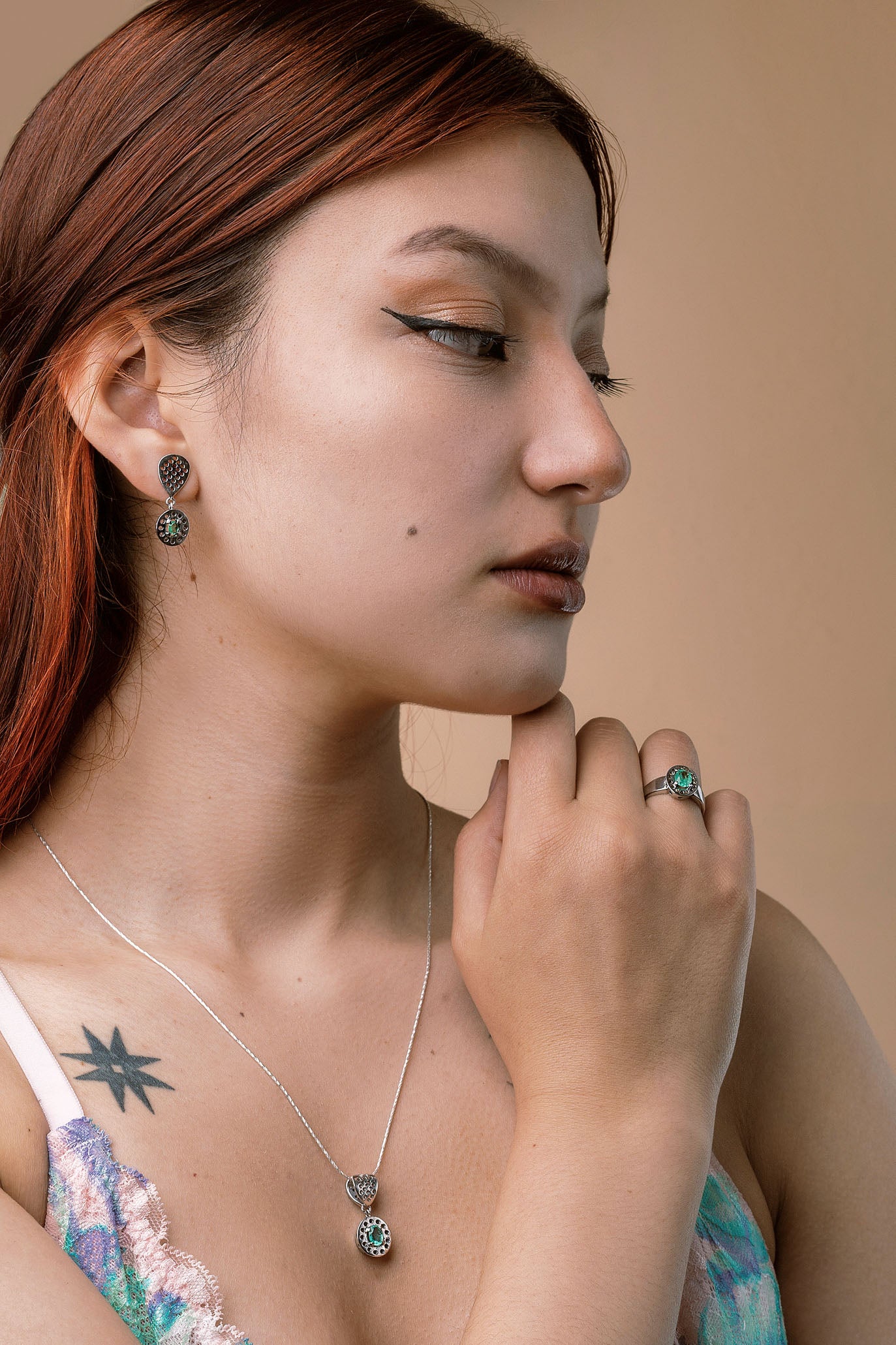 The Ritual of Dawn Colombian Emerald Earrings in 0.24 ct Sterling Silver