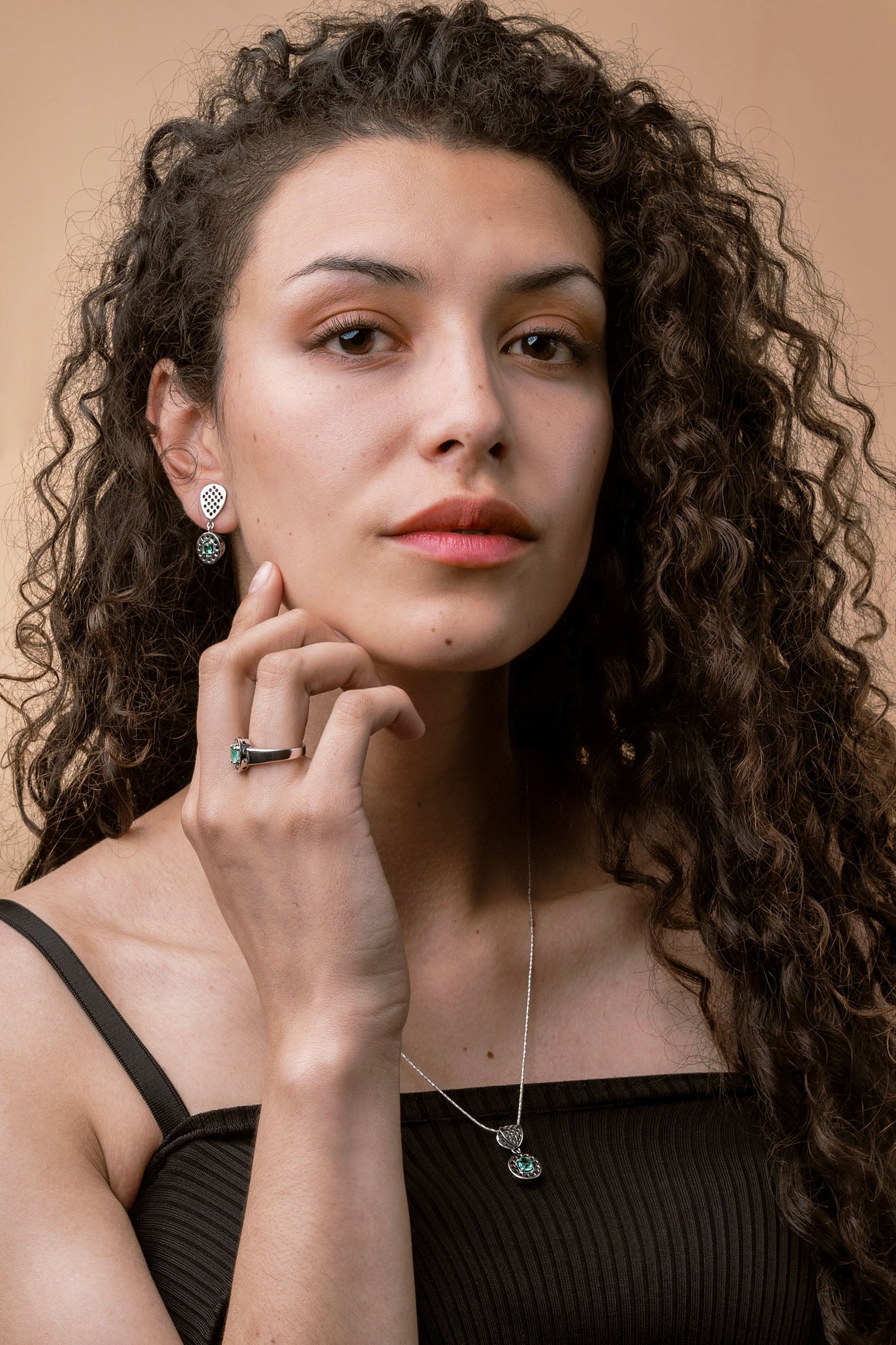 The Ritual of Dawn Colombian Emerald Earrings in 0.24 ct Sterling Silver